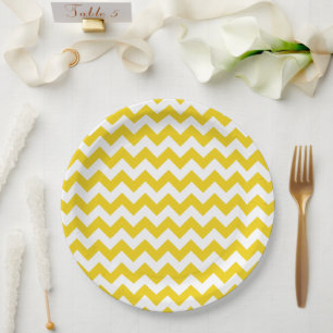 Yellow Zigzag, Yellow Chevron, Geometric Pattern Paper Plate