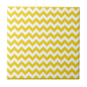 Yellow Zigzag, Yellow Chevron, Geometric Pattern Tile