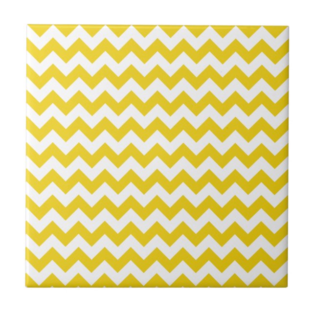 Yellow Zigzag, Yellow Chevron, Geometric Pattern Tile (Front)