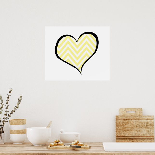 Yellow Zigzag, Yellow Chevron, Wave Pattern, Heart Poster (Kitchen)