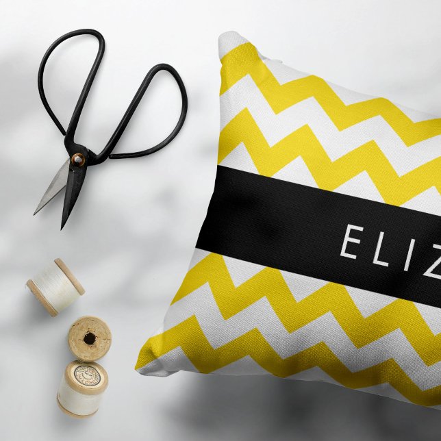 Yellow Zigzag, Yellow Chevron, Your Name Accent Pillow (Creator Uploaded)