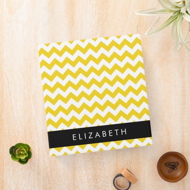 Yellow Zigzag, Yellow Chevron, Your Name Binder (In Situ)