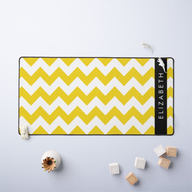 Yellow Zigzag, Yellow Chevron, Your Name Desk Mat (Kids Table)