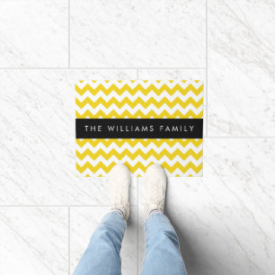 Yellow Zigzag, Yellow Chevron, Your Name Doormat
