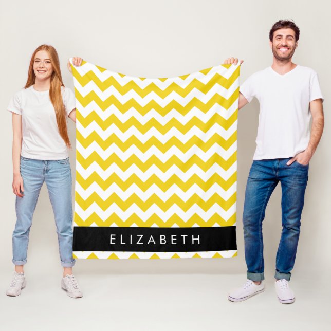 Yellow Zigzag, Yellow Chevron, Your Name Fleece Blanket (In Situ)