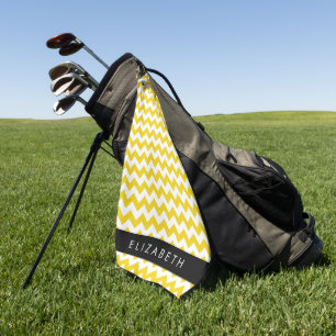 Yellow Zigzag, Yellow Chevron, Your Name Golf Towel