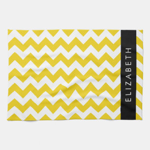 Yellow Zigzag, Yellow Chevron, Your Name Kitchen Towel