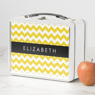 Yellow Zigzag, Yellow Chevron, Your Name Metal Lunch Box