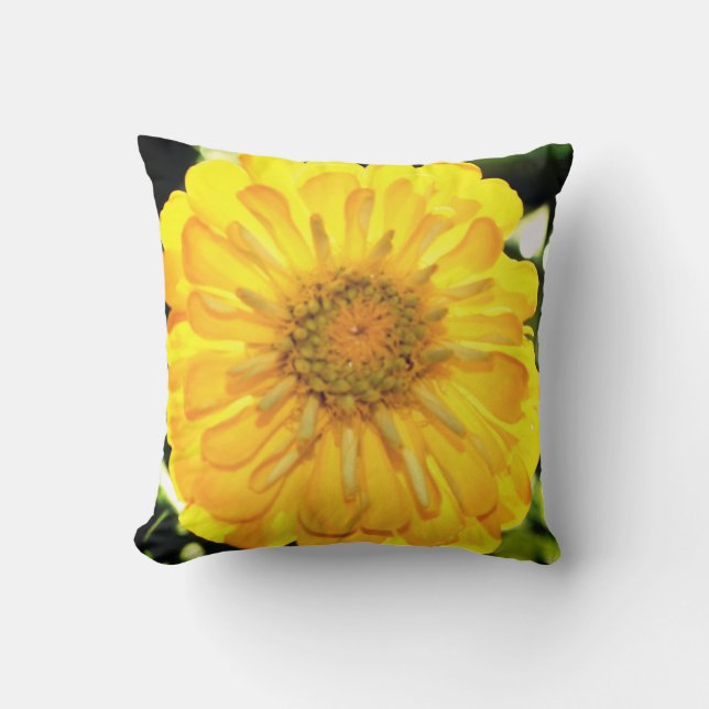 Yellow Zinnia Throw Pillow (Front)