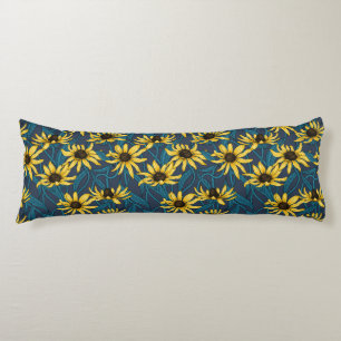 Yellow Zinnias on dark blue Body Pillow