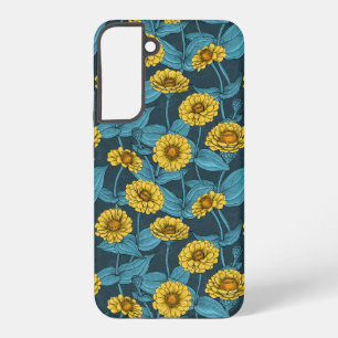 Yellow Zinnias on dark blue Samsung Galaxy Case