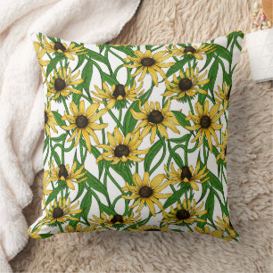 Yellow Zinnias on dark blue Throw Pillow