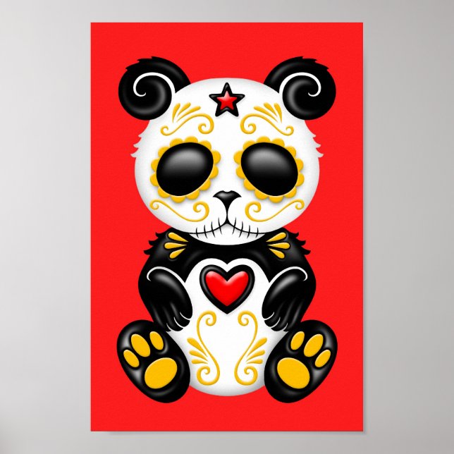 Yellow Zombie Sugar Panda on Red Poster (Front)