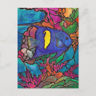 Yellowbar Angelfish Coral Reef Art "Stained Glass" Postcard