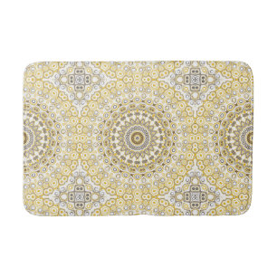 Yellows and White Mandala Kaleidoscope Medallion Bath Mat