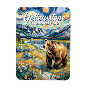 Yellowstone Colorful Landscape Vintage Animal Bear Magnet
