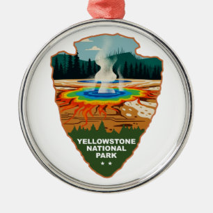 Yellowstone Grand Prismatic Spring Arrowhead Metal Ornament