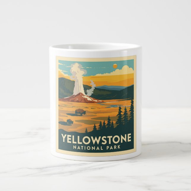 Yellowstone National Park Adventure Design Large Coffee Mug (Front)