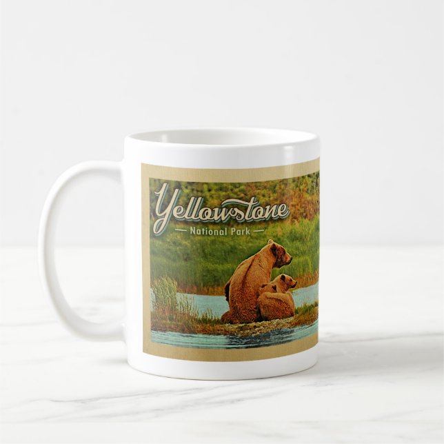 Yellowstone National Park Bears Vintage Coffee Mug (Left)