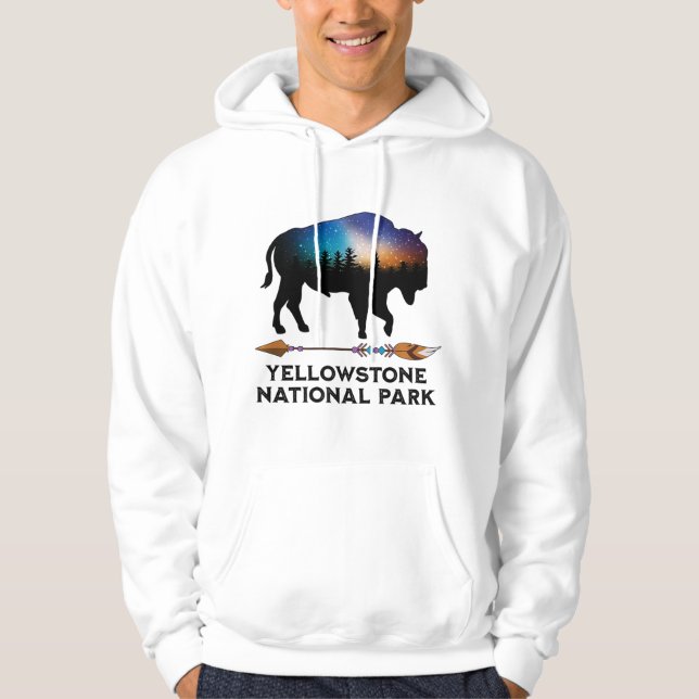 Yellowstone National Park Bison Night Sky Vacation Hoodie (Front)