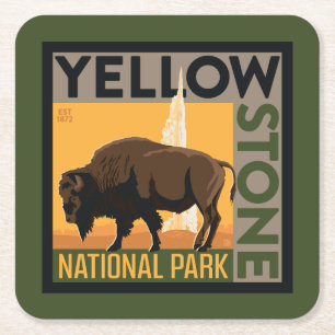 Yellowstone National Park Buffalo Square Paper Coaster