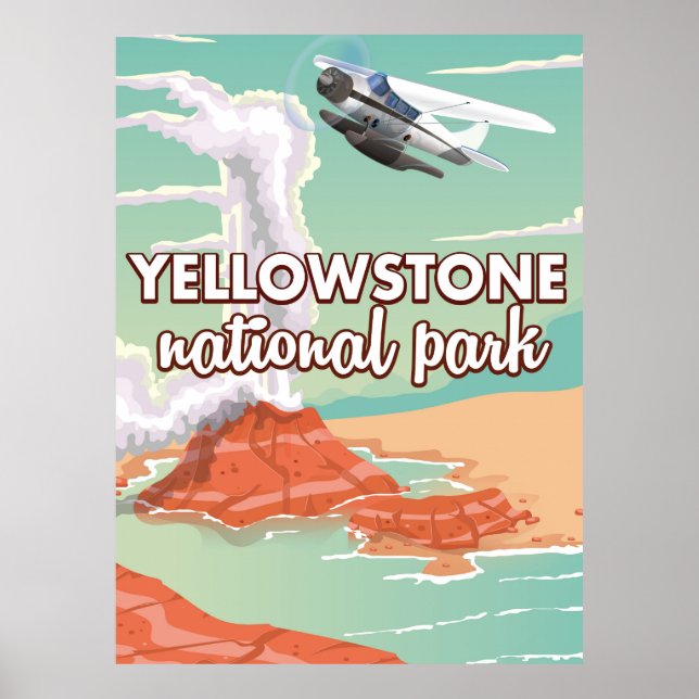 Yellowstone national park cartoon travel poster (Front)
