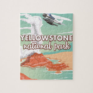 Yellowstone national park cartoon travel poster jigsaw puzzle