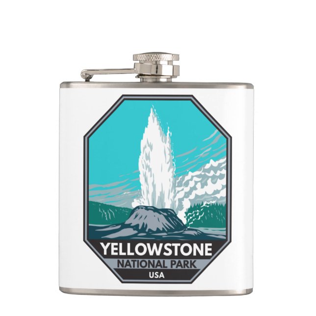 Yellowstone National Park Castle Geyser Vintage  Hip Flask (Front)
