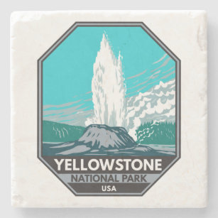 Yellowstone National Park Castle Geyser Vintage  Stone Coaster