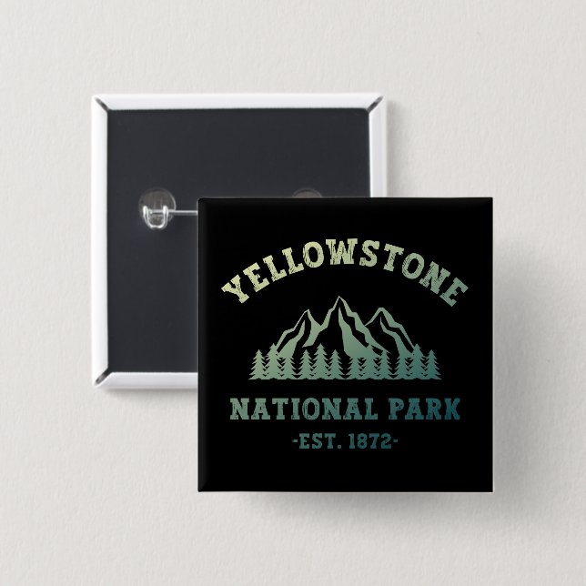 Yellowstone National Park Gradient Hiking Camping 2 Inch Square Button (Front & Back)
