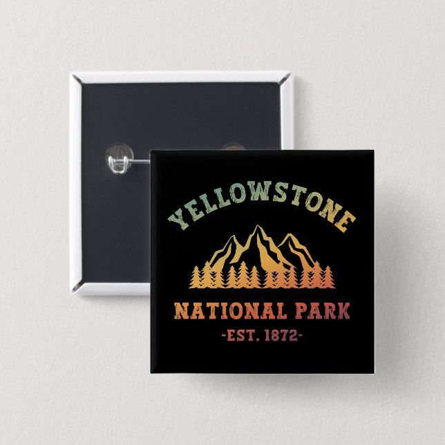 Yellowstone National Park Gradient Hiking Camping 2 Inch Square Button (Front & Back)