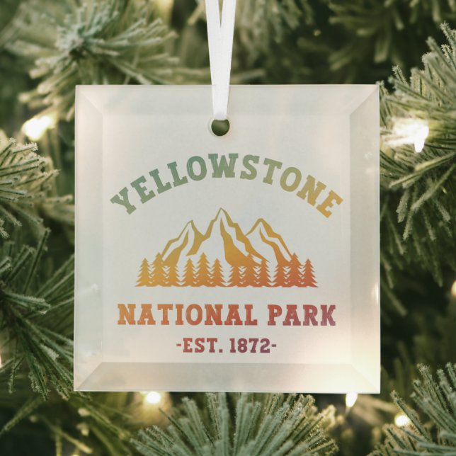 Yellowstone National Park Gradient Hiking Camping Glass Ornament (Insitu)