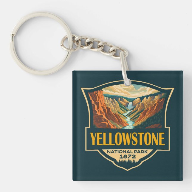 Yellowstone National Park Grand Canyon Retro Art Keychain (Front)