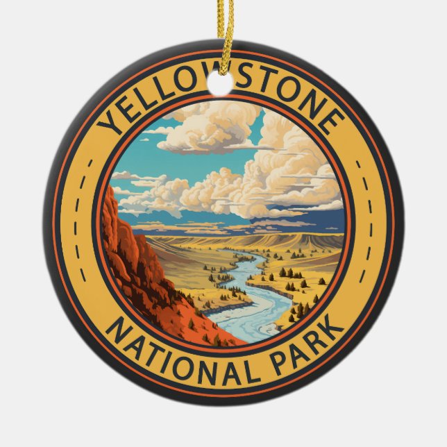Yellowstone National Park Hayden Valley Travel Art Ceramic Ornament (Front)