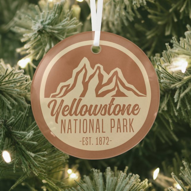 Yellowstone National Park Hiking Camping Glass Ornament (Insitu)