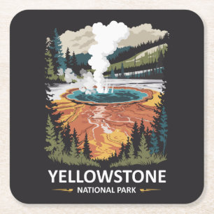 Yellowstone National Park Hot Spring Square Paper Coaster