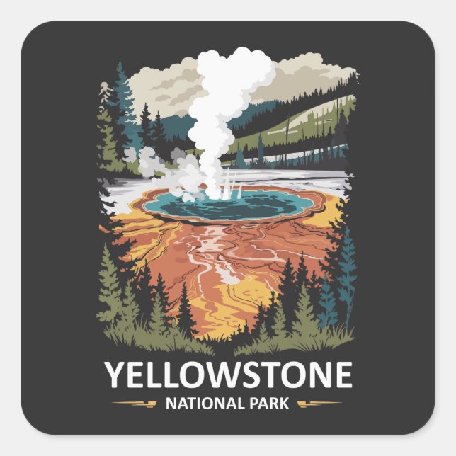 Yellowstone National Park Hot Spring Square Sticker (Front)