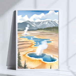 Yellowstone National Park   Landscape Watercolor Poster