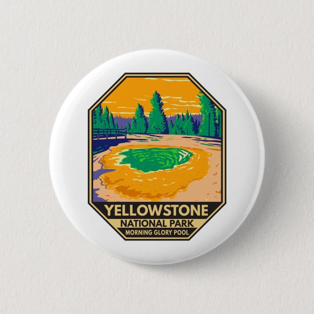 Yellowstone National Park Morning Glory Pool Retro 2 Inch Round Button (Front)