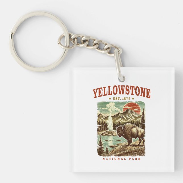 Yellowstone National Park – Mountain and Bison Keychain (Front)