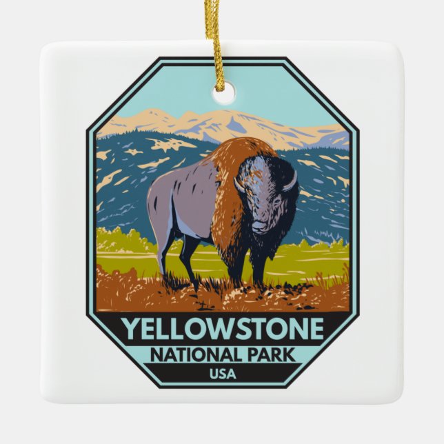 Yellowstone National Park North American Bison  Ceramic Ornament (Front)