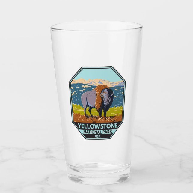Yellowstone National Park North American Bison  Glass (Front)