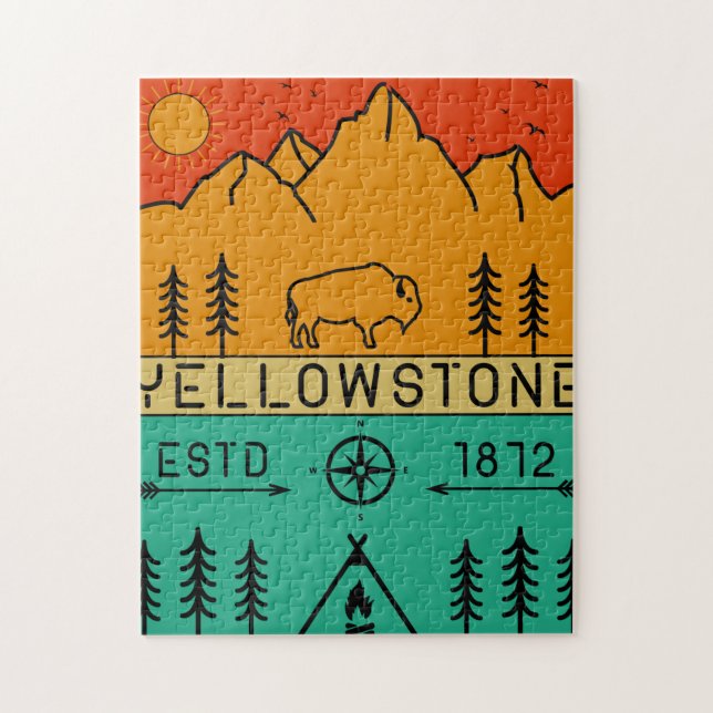 Yellowstone National Park Retro Wyoming USA Bison Jigsaw Puzzle (Vertical)