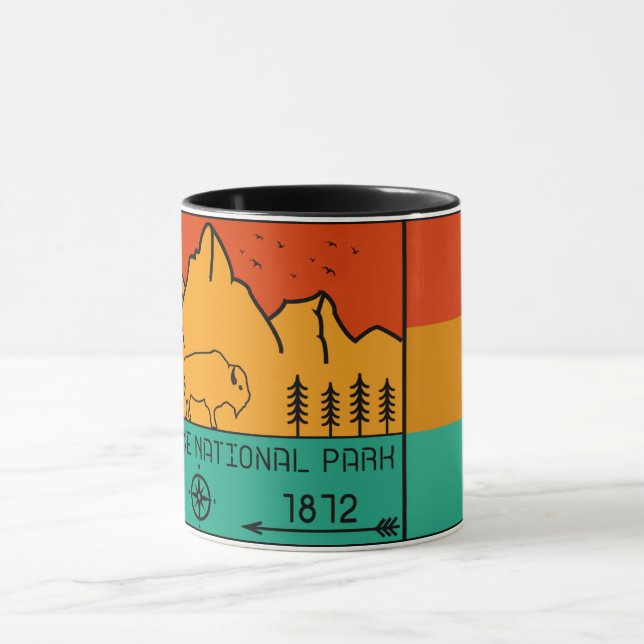 Yellowstone National Park Retro Wyoming USA Bison Mug (Center)