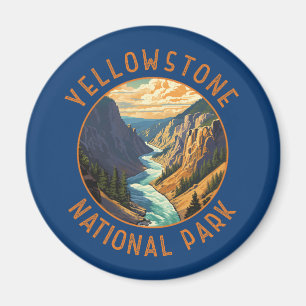 Yellowstone National Park River Distressed Circle Magnet