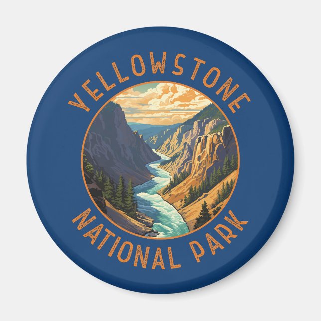 Yellowstone National Park River Distressed Circle Magnet (Front)