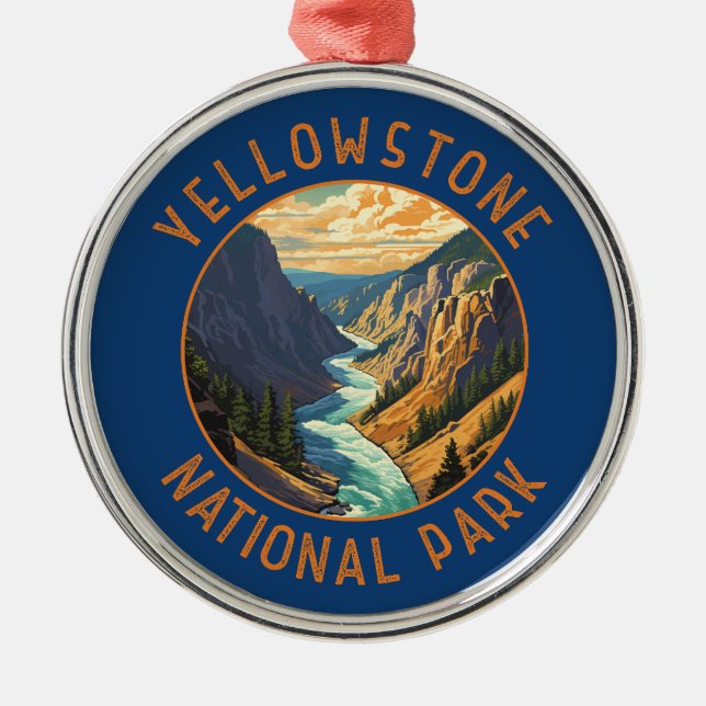 Yellowstone National Park River Distressed Circle Metal Ornament (Front)