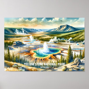 Yellowstone National Park Travel watercolor Poster