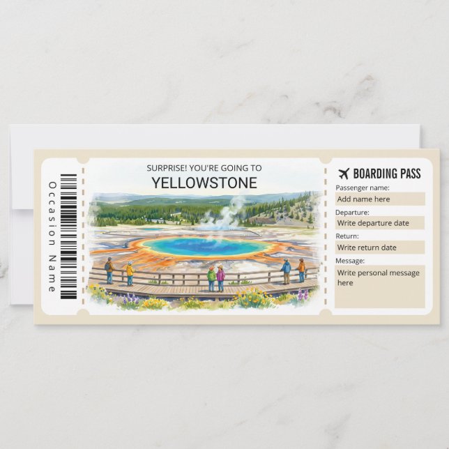 Yellowstone National Park Trip Boarding Pass Invitation (Front)
