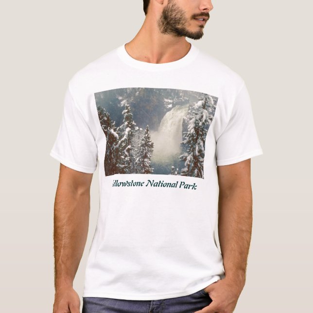 Yellowstone National Park Upper Falls Snowstorm T-Shirt (Front)